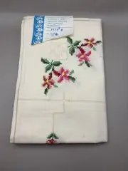 Vintage Rare Cotton Hand Embroidered Floral Motif Tablecloth Square 41.5” X 41.5