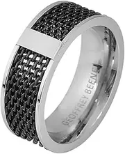[Geoffrey Beene] Men's 8mm Stainless Steel Polished Edge Mesh Ring
