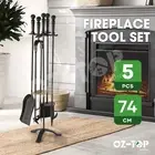 5PCS Fireplace Tool Set Firepit Tongs Fire Poker with Brush Shovel Stand Stove