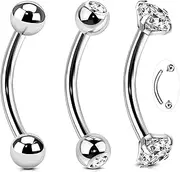 BodyAce 14G Eyebrow Rings Belly Bars, Surgical Steel Tragus Earrings Curved Navel Barbell, Gold Rook Piercings Snake Eyes Jewelry for Tongue Industrial