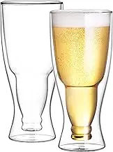 CnGlass Beer Glasses 13.5OZ,Double Wall Insulated Upside Down Glass,Set of 2,Beer Glassware