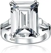 [Bling Jewelry] Art Deco Style Big 7CT AAA CZ Statement Solitaire Emerald Cut Engagement Ring For Women Side Stone Baguette Thin Band .925 Sterling Silver Decorative Setting