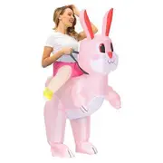 Vivid Rope Parent-child Interaction Easter Bunny Cute Riding Inflatable Rabbit Toy Seasonal Decorations M