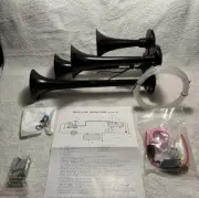 NIB TRAIN/TRUCK HORN 12V, 4 TRUMPET W/ COMPRESSOR & 8 GAL. AIR TANK, RUDE LOUD!