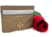 AUTH NWT Tory Burch Kira Quilted Logo Leather Business Card Case In Sandpiper
