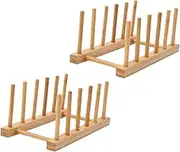 STARTIST 2Pcs Bamboo Dish Rack Puzzle Storage Rack for Kitchen Countertop Plate Organizer Plate Rack Holder for Cup Cabinet Restaurant, Rectangle 22x12x10cm