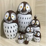 Stacking Nested Set 10 Pcs Owl Pattern Nesting Dolls with Decorative Owl Figurines for Home Decoration Kids Stacking Dolls Toy Birthday Handmade Nesting Dolls