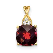 14K Yellow Gold Checkerboard Garnet and Real Diamond Pendant