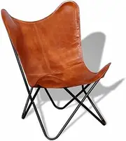vidaXL Butterfly Chair Indoor Home Living Room Bedroom Lounge Armchair Seat Sleeper Relaxation Chair Seating Furniture Brown Real Leather