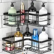 Starsov Bath Corner Shelf Corner Shower Caddy Shelf Basket Rack with Hooks Wall Mounted No Drilling Stainless Steel