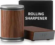 Rolling Knife Sharpener Tool, Roller Edge Countertop Knife Sharpener Kit Set Industrial Diamond Kitchen Knife Stone Set for Steel of Any Hardness and Two Grinding Angles of 15° and 20° (Brown)