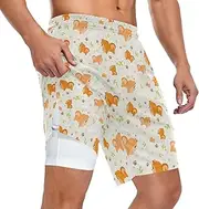 [ZZXXB] Pomeranian Dog with Grass Athletic Shorts for Men with Pockets 2 in 1 Quick Dry Running Shorts S-3XL