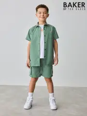 Baker by Ted Baker Khaki Green Shirt, T-Shirt and Shorts Set (E77088) | $99 - $111