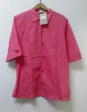 Columbia Women's Shirt Size Med River Resort Pink Shear Palm Tree Print NEW