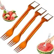 Roquit Watermelon Cutter, 2-in-1 Stainless Steel Fruit Cutter Watermelon Fork Cutter Slicer Tool, Upgrade Portable Fruit Cutters Fork, Melon Fruit Knife Kitchen Gadgets for Party Family(Color C,3pcs)