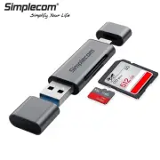Simplecom 2-in-1 USB Type C 3.2 Card Reader SD Micro SD Superspeed USB 3.2 Gen 1