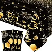 Remagr 3 Pack 80th Birthday Tablecloth, Disposable Plastic 1945 Table Cover, Rectangular Black and Gold Table Cloths for 80th Birthday Decorations Men Women, 54 x 108 Inch