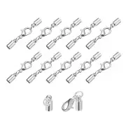 10Sets 4mm Leather Cord End Caps with Lobster Claw Clasps, Silver Tone