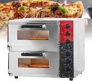 16 Inch Double Deck Commercial Electric Pizza Oven, Household Multifunctional Toaster, Rotisserie Oven with Glass Window, with Timer & Temperature Control, for Restaurant, Home Use