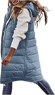 Women's 2023 Autumn Reversible Vests Sleeveless Fleece Jacket Long Warm Winter Coat Outerwear Zip Hoodie Pockets, A6 Blue, Large, A6 blue, Large
