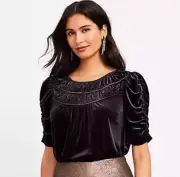Ann Taylor LOFT Velvet Blouse Flutter Sleeve Shirt Women's Size Large Petite NWT