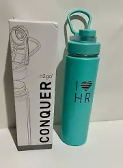 Conquer h2go "I love HR" Steel Water Bottle Thermos White 24Oz