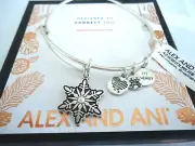 Alex and Ani SNOWFLAKE PEARL INFUSION Russian Silver Bangle New W/Tag Card Box