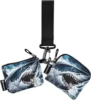 [XYMZR] Mini Zip Around Wristlet keychain Wallet Scary Big Fish Ocean for Women Personalized Pattern Detachable Dual Pouch Wristlet Portable Wallet Phone Coin Purse, Multi-colored, One Size
