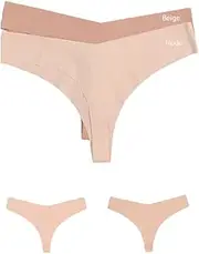 [puritylacedesigns] Seamless Thong G-String Underwear, Cotton Crotch Panties, Invisible Design, Nude and Beige, S-XL, Seamless Invisible Undies.