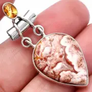 Rosetta Picture Jasper & Citrine 925 Sterling Silver Pendant Jewelry P-1276
