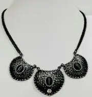 Vintage 1990s Gunmetal 150 Crystal Lucite Cat’s Eye Necklace 18”+3”Ext