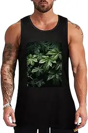 [NQHJT] Men Tank Tops Green Leaves Pattern Sleeveless T Shirts for Men's Fitness Quick Dry Gym Tank Top for Men