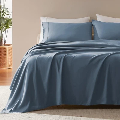 Nanotex Super Soft Cooling Queen Bed Sheets Set 4 Piece - Easy Care Fitted Fl...