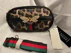 Animal Print Vegan Leather Wallet Bag Detachable Strap Queen Bee Gem Pearl L Gld