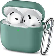 [Ouwegaga] Compatible with Apple AirPods 4 Case(2024), Soft Silicone Full Protective Case Cover for AirPods 4 Case with Keychain, Compatible with AirPods 4th Generation Case Cover Women Men, Pine Green