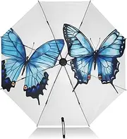 [PDZRMY] UV Protection Travel Umbrella Butterfly Blue White Compact for Rain and Sun - Auto Open and Close UPF 50+ Windproof Portable 46” Sun Umbrella for Women and Men