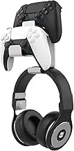 MoKo Gamepad Holder, Universal Compatible with PS3, PS4, PS5, PC, Steam, Switch, 3 in 1 Aluminum Alloy Wall Mount for Game Controller and Headsets – Silver
