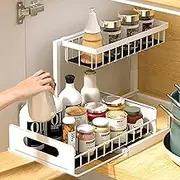 2-Tier Under Sink Organizer and Storage, White Pull Out Cabinet Organizer Slide Out Sink Shelf Cabinet Storage Shelves, Under Sink Storage for Kitchen Bathroom Cabinet (1 Pack, White)