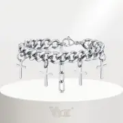 VNOX Men Bracelets Cuban Chain Stainless Steel Curb Wrist Link with Cross Charm
