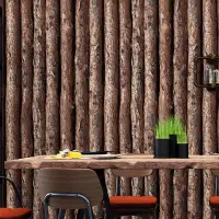 在飛比找蝦皮購物優惠-【0.53m*10m】3D中式仿木頭牆紙樹皮樹幹圓木原木樹紋