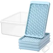 Light Blue 1 Set Ice Box Mold Kit 4Pcs Round Ice Cube Trays with Lid_Ice Bucket
