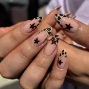 24x Star False Nail Leopard Print Artificial Nail Almond Shaped Press On Nail