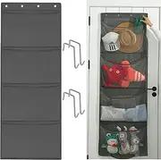 EDINNO Stuffed Animal Storage Bag, Over The Door Organizer for Closet with 4 Large Pockets, Hanging Mesh Bags Plush Toys Bedroom Toy Holder, Storage for Toys, Shoes, Caps with Metal Hook