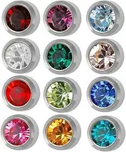 Surgical Steel 4mm Ear piercing Earrings studs 12 pair Mixed Colors White Metal by Caflon
