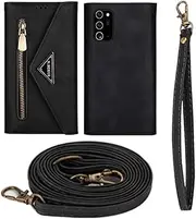 Wallet Case for Samsung Galaxy S10e, Matte Leather Wallet Phone Case with Zipper Detachable Wrist Strap and Shoulder Strap