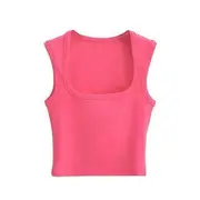 Plain Square-Neck Tank Top Rose Pink - M