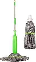 2 in 1 Spin Mop, Microfiber Drying Mop with 1 Extra Refill 18 Inch Head Hands-Free Wringing Absorbent for Floor Cleaning