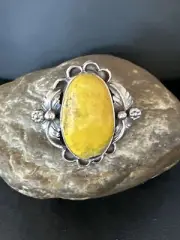 Native Navajo Sterling Silver Yellow Bumble Bee Jasper Ring Size 9 14942