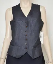 Nwt $169 Ralph Lauren Reynald Stripe Linen Vest Jacket Top ~Voyage Indigo/Blue 4