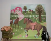 Oopsy Daisy Pretty Horses Canvas Wall Art 21" x 21" Barn Pink Green Ponies
